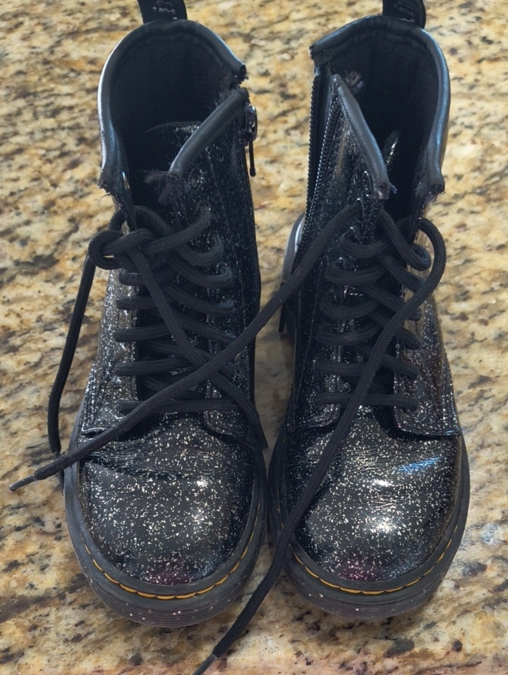 Dr. Martens Black Glitter Kids Lace-Up Boots